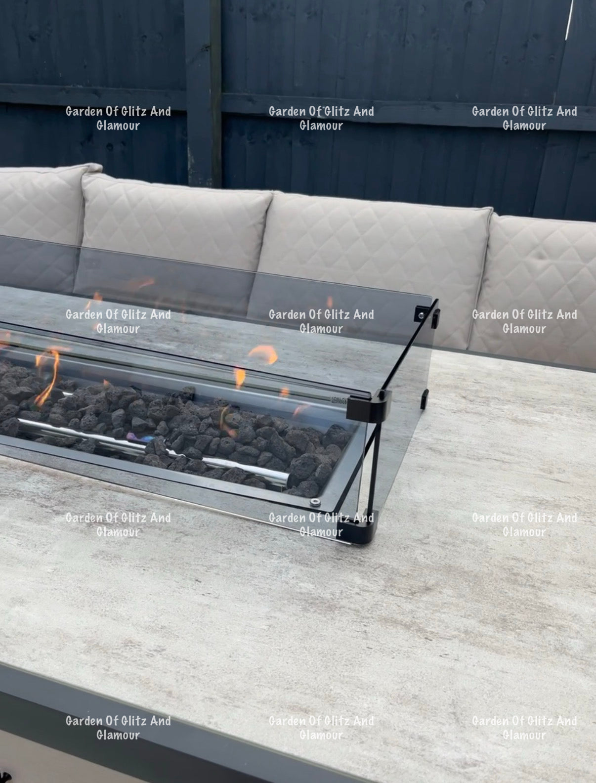 Vancouver Cream Aluminium 10 Seater Corner Fire Pit Dining Set