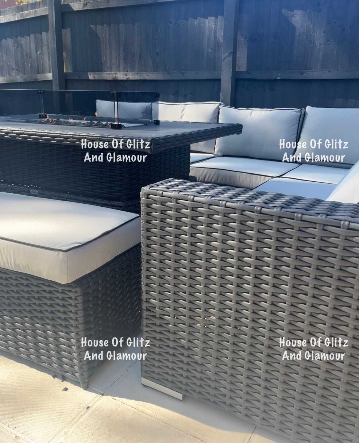 Manhattan Black Rattan 8 Seater Corner Fire Pit Dining Set with Rising Table