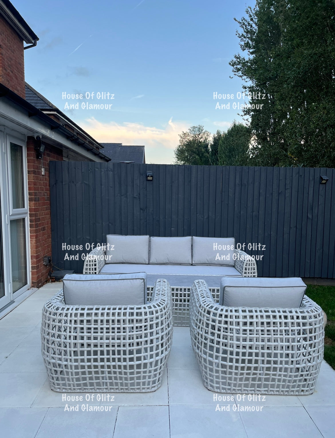 Hanley Grey Rattan Garden Sofa Set – 2 Armchairs & Coffee Table