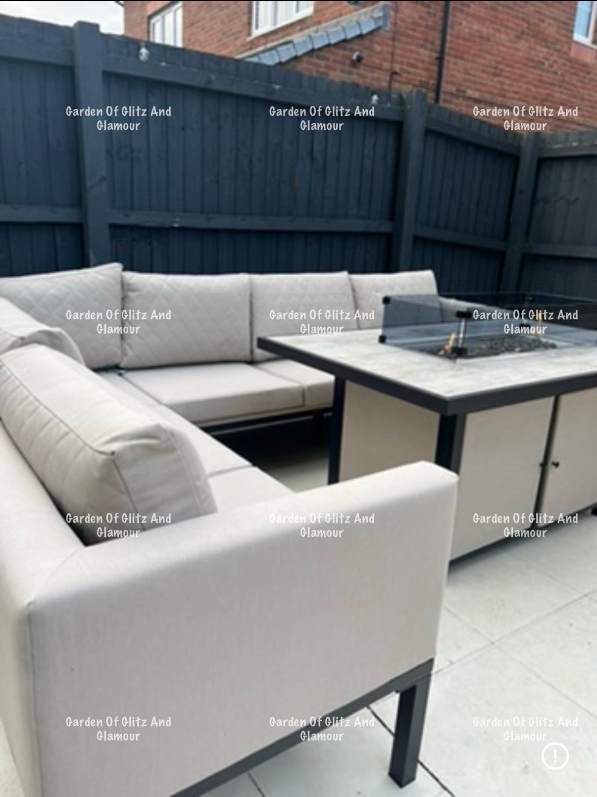 Vancouver Cream Aluminium 10 Seater Corner Fire Pit Dining Set