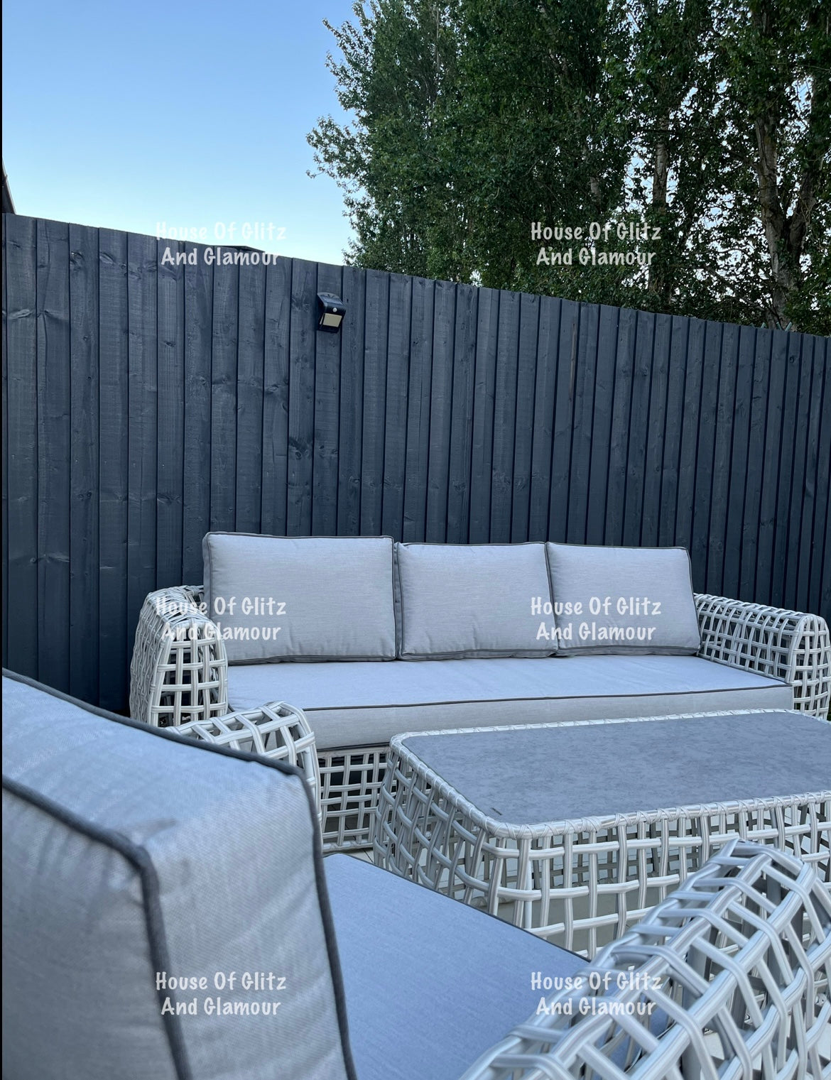 Hanley Grey Rattan Garden Sofa Set – 2 Armchairs & Coffee Table