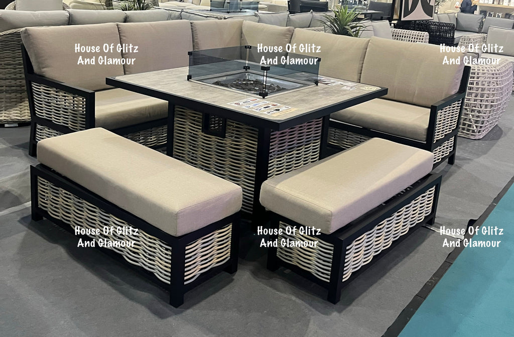 Madason Aluminium 10 Seater Fire Pit Dining Set | Garden Furniture