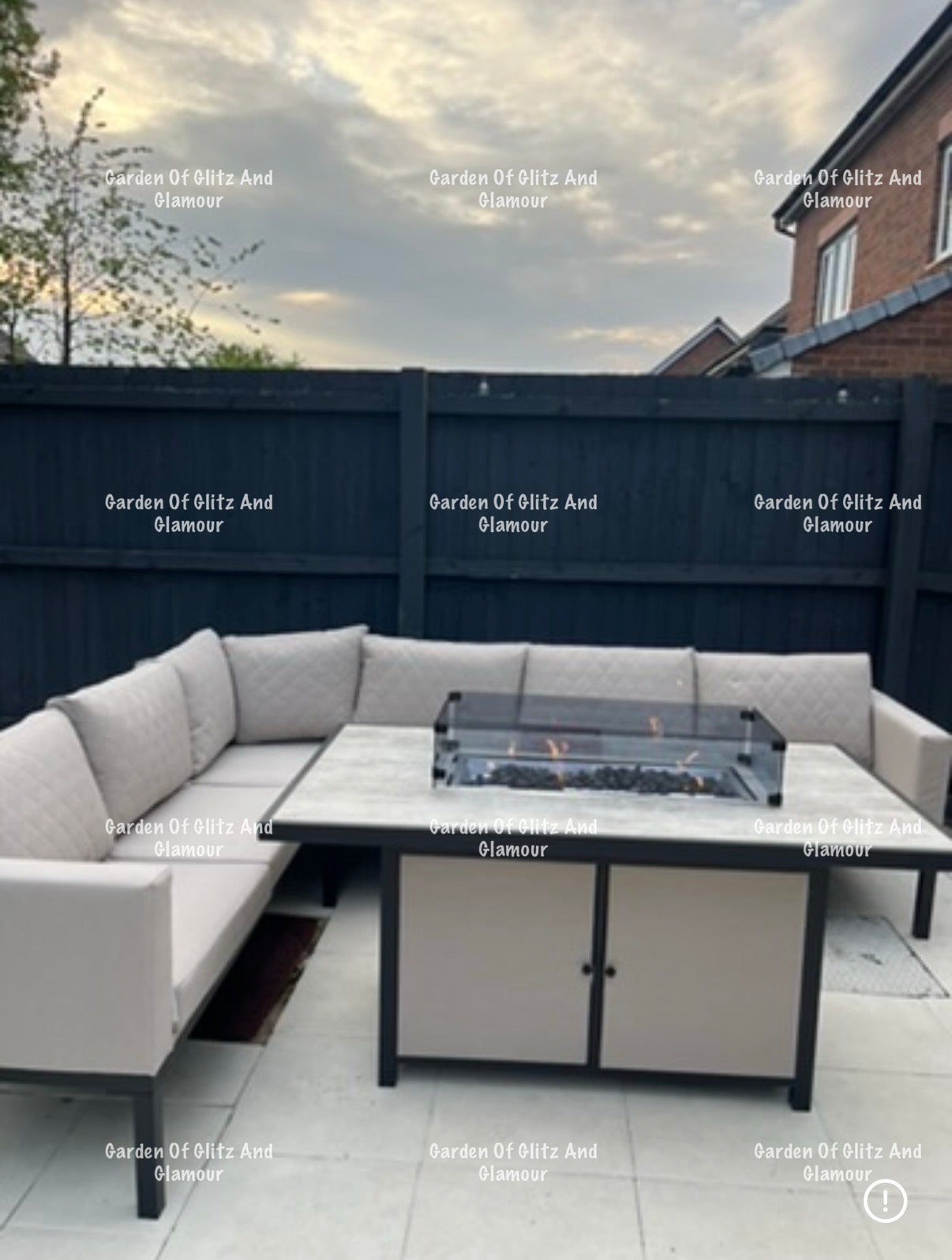 Vancouver Cream Aluminium 10 Seater Corner Fire Pit Dining Set