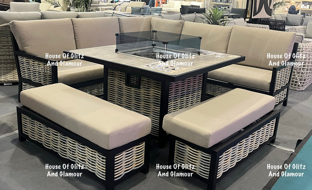 Madason Aluminium 10 Seater Fire Pit Dining Set | Garden Furniture