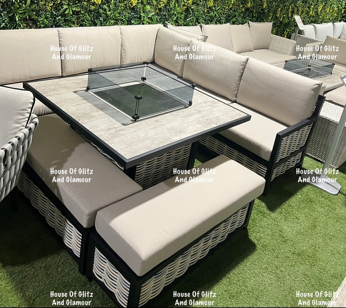 Madason Aluminium 10 Seater Fire Pit Dining Set | Garden Furniture