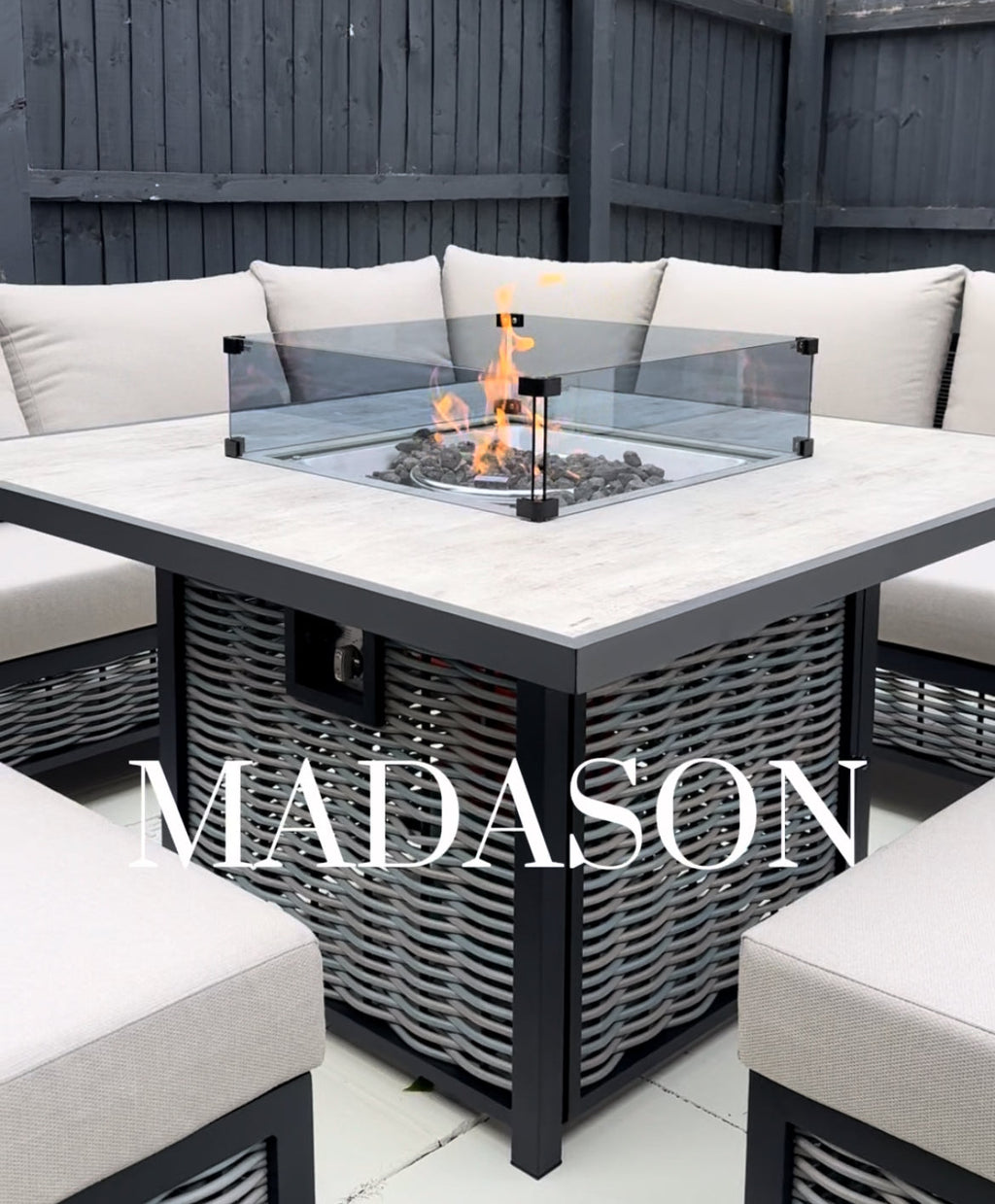 Madason Aluminium 10 Seater Fire Pit Dining Set | Garden Furniture