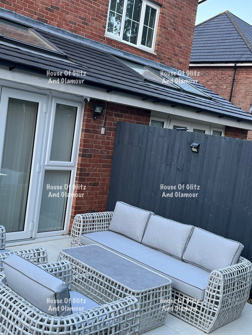 Hanley Grey Rattan Garden Sofa Set – 2 Armchairs & Coffee Table