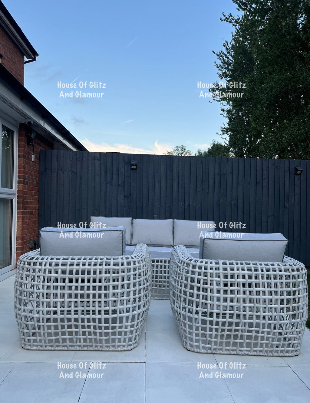 Hanley Grey Rattan Garden Sofa Set – 2 Armchairs & Coffee Table