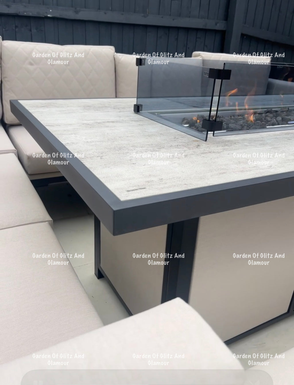 Vancouver Cream Aluminium 10 Seater Corner Fire Pit Dining Set