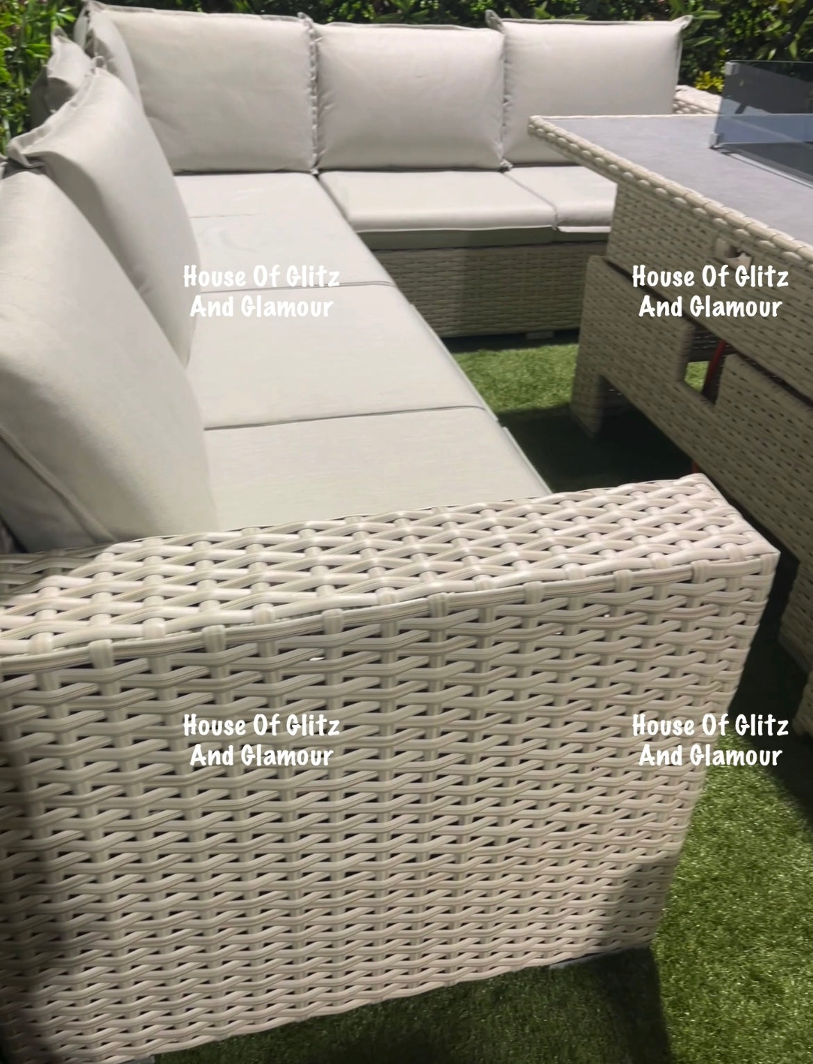 Santiago Grey Rattan 8 Seater Corner Fire Pit Dining Set | Rising Table Garden Furniture