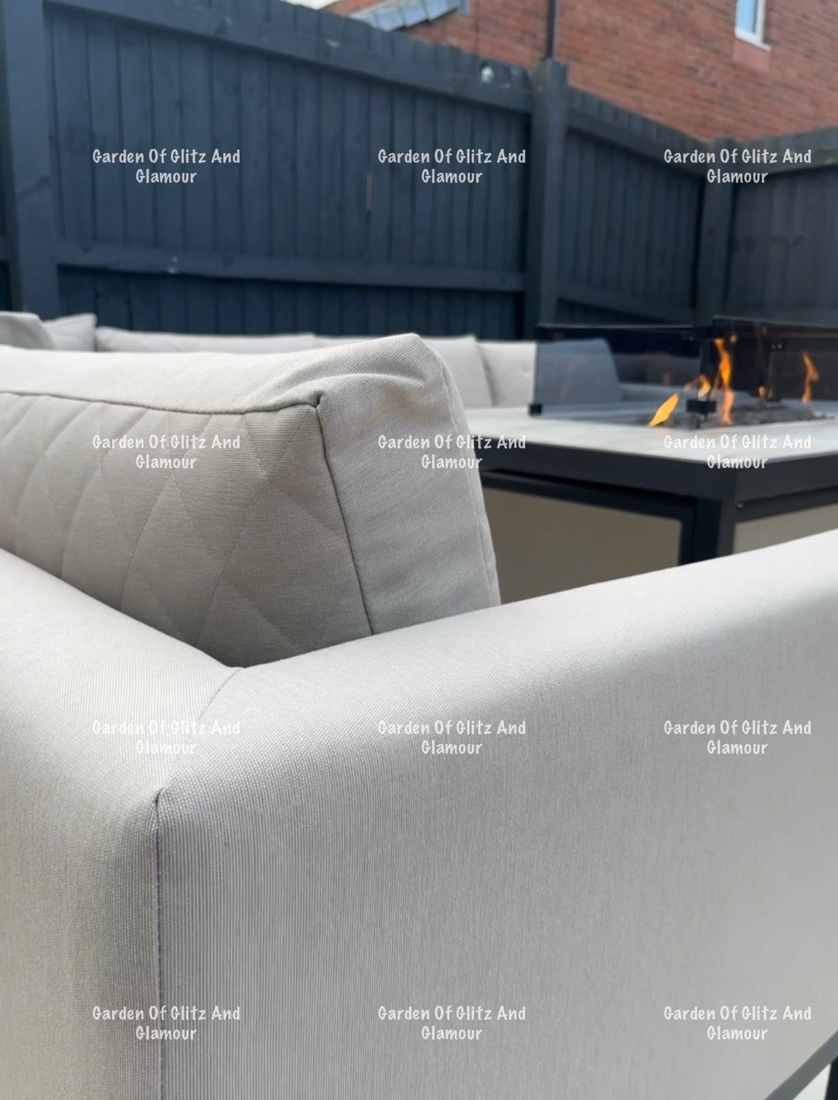Vancouver Cream Aluminium 10 Seater Corner Fire Pit Dining Set