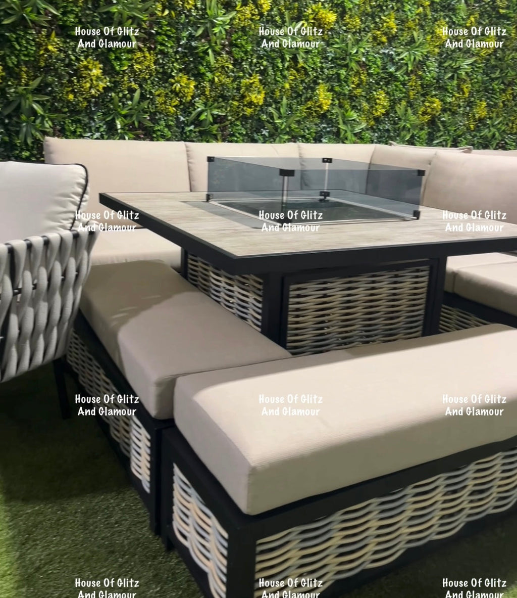 Madason Aluminium 10 Seater Fire Pit Dining Set | Garden Furniture