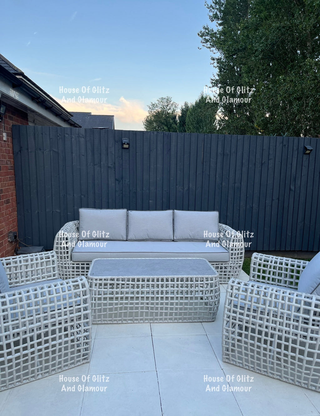 Hanley Grey Rattan Garden Sofa Set – 2 Armchairs & Coffee Table