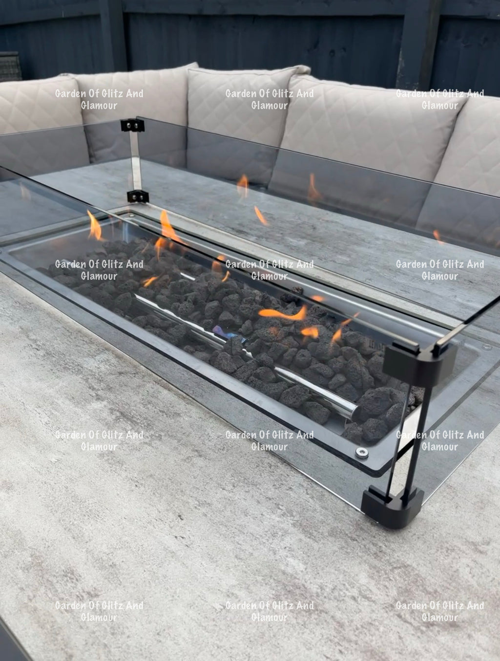 Vancouver Cream Aluminium 10 Seater Corner Fire Pit Dining Set