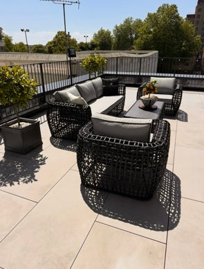Hanley Black Rattan Garden Sofa Set with 2 Armchairs & Coffee Table