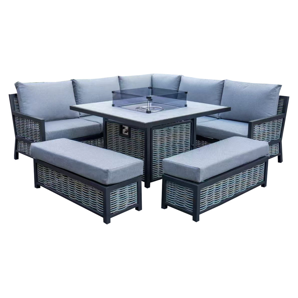 Madason Aluminium 10 Seater Fire Pit Dining Set | Garden Furniture
