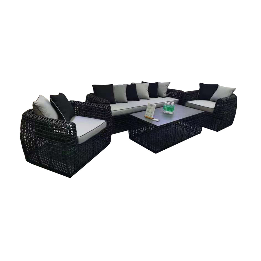 Hanley Black Rattan Garden Sofa Set with 2 Armchairs & Coffee Table