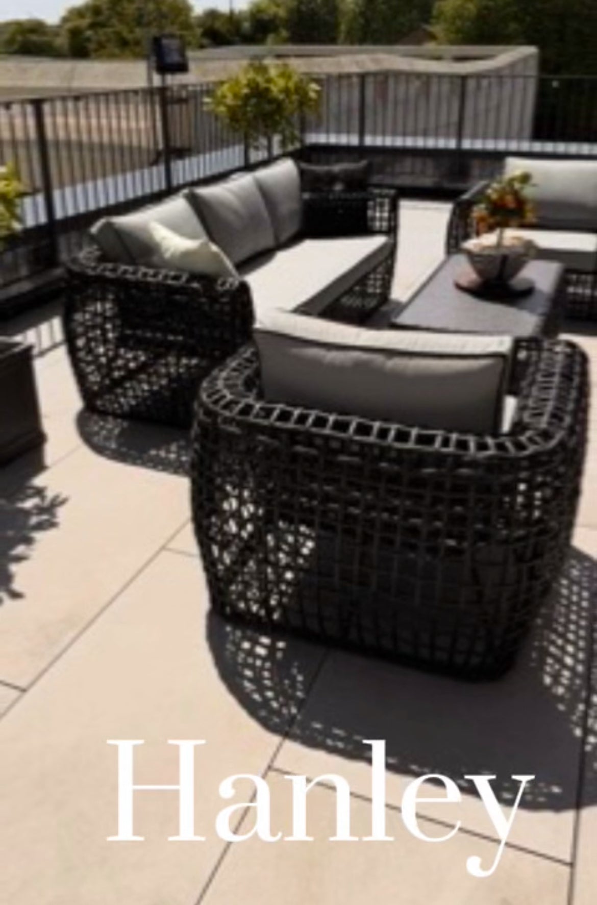 Hanley Black Rattan Garden Sofa Set with 2 Armchairs & Coffee Table