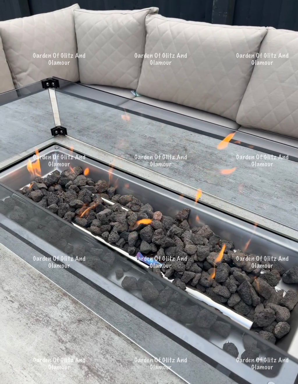 Vancouver Cream Aluminium 10 Seater Corner Fire Pit Dining Set