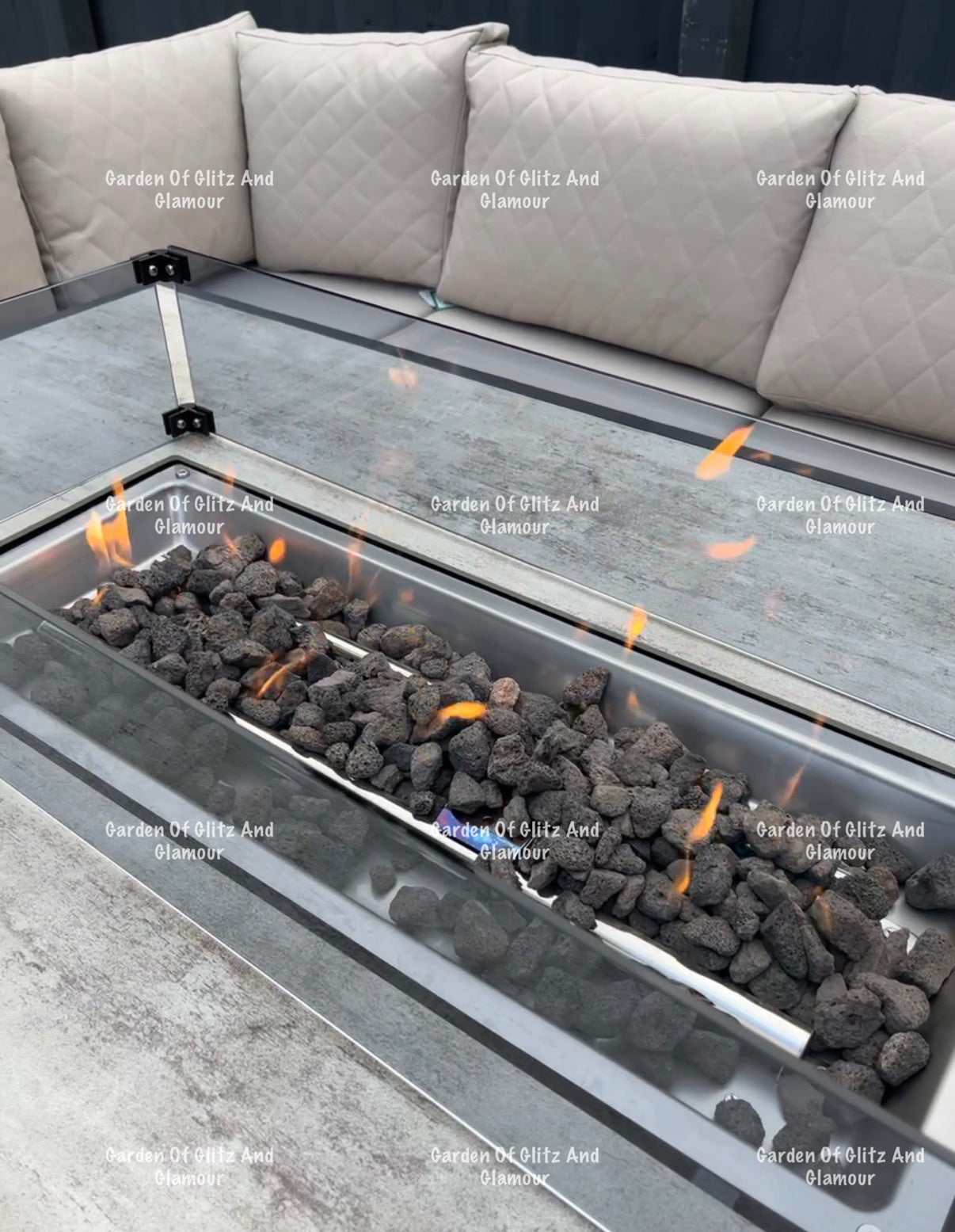 Vancouver Cream Aluminium 10 Seater Corner Fire Pit Dining Set
