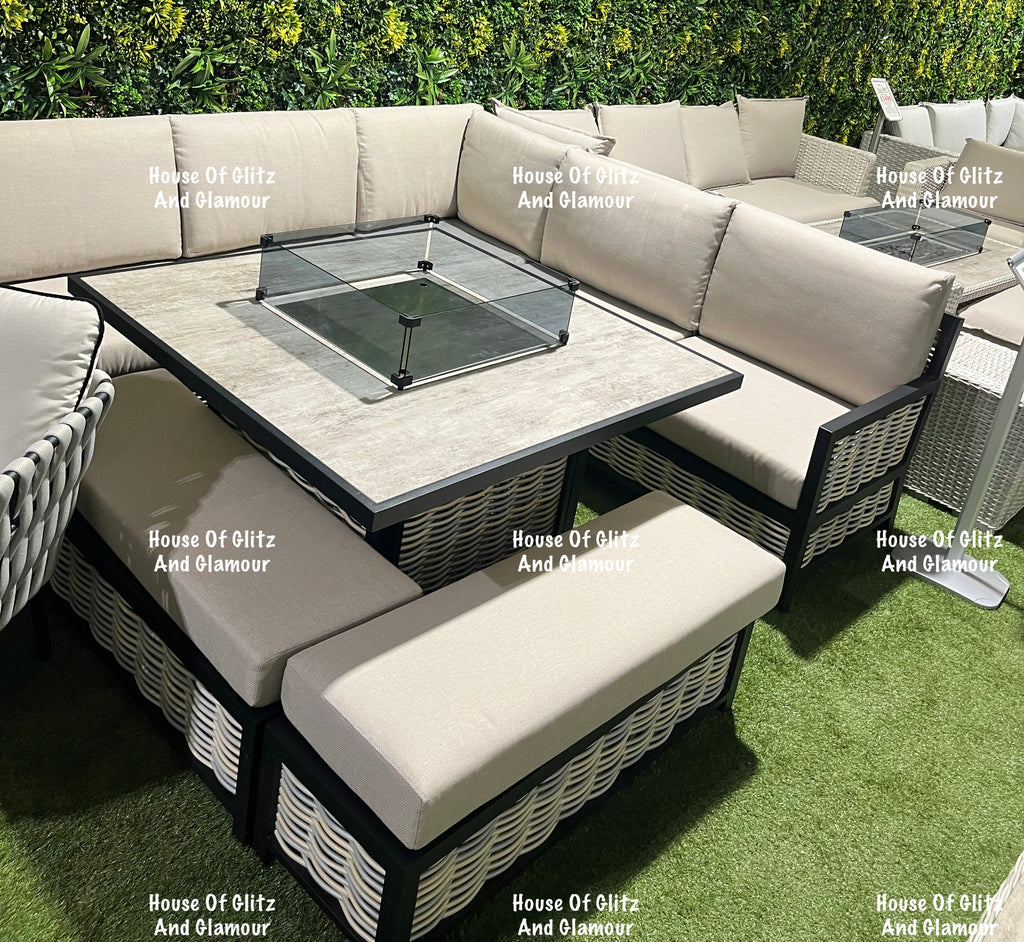 Madason Aluminium 10 Seater Fire Pit Dining Set | Garden Furniture