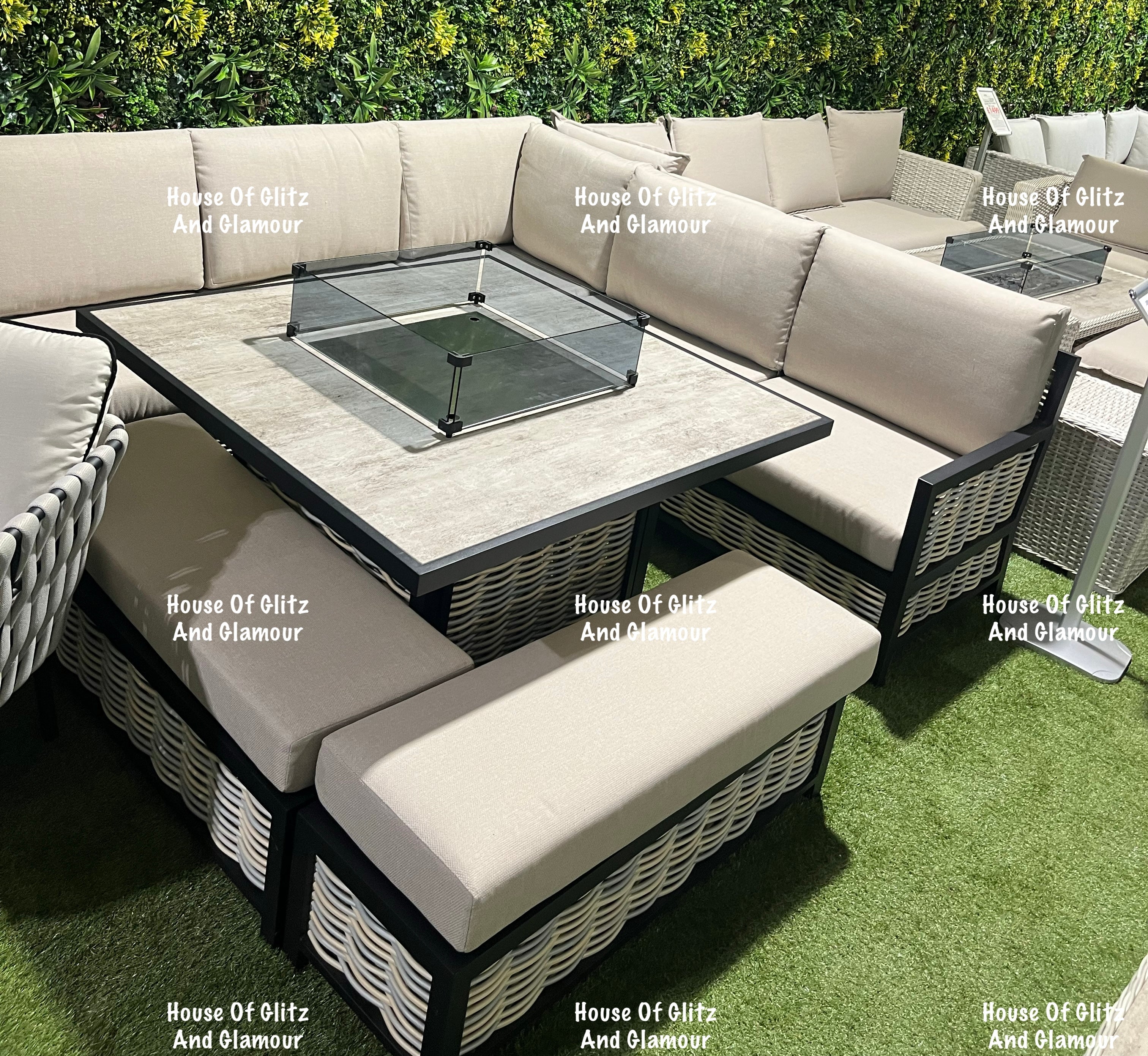 Madason Aluminium 10 Seater Fire Pit Dining Set | Garden Furniture