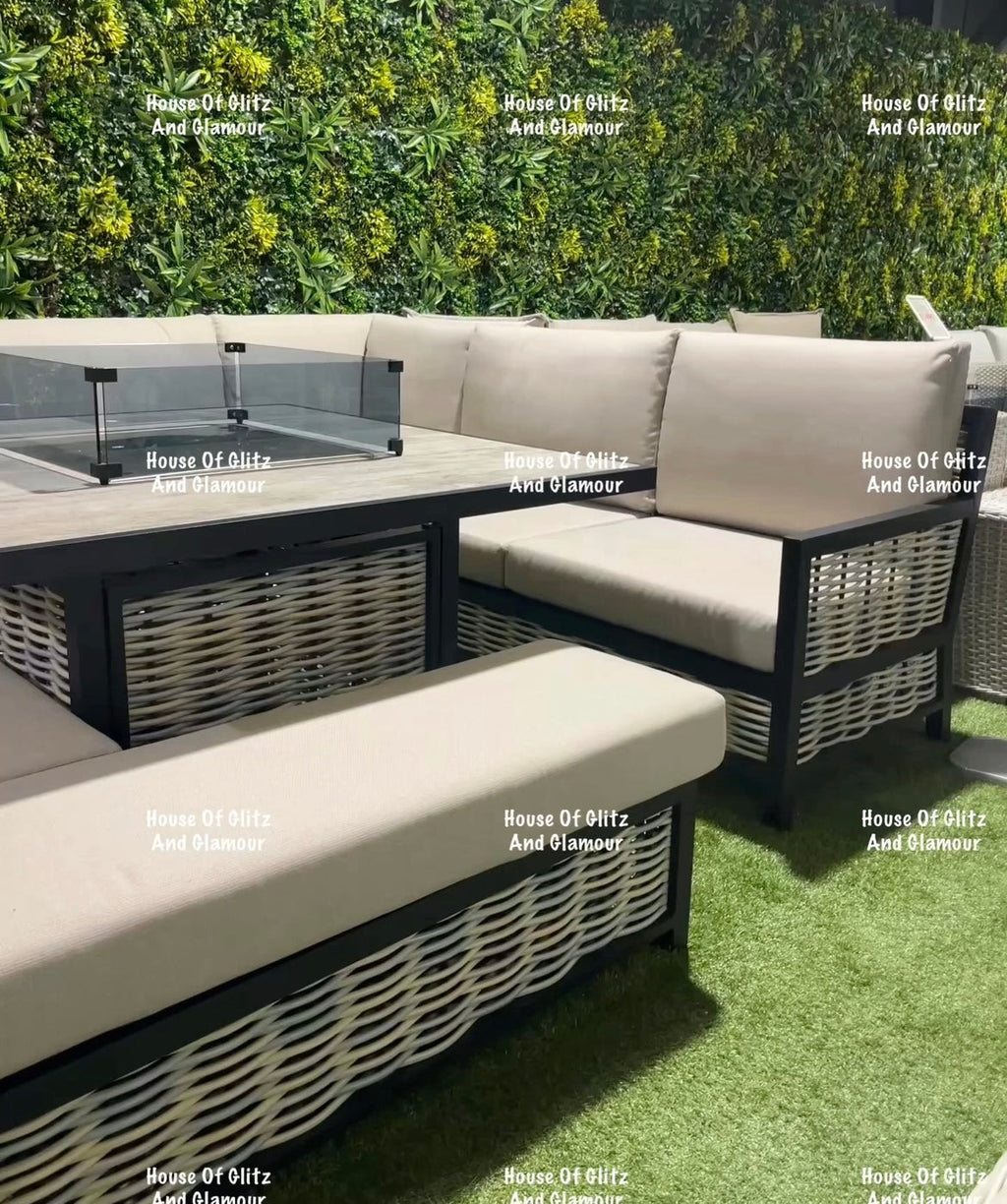 Madason Aluminium 10 Seater Fire Pit Dining Set | Garden Furniture