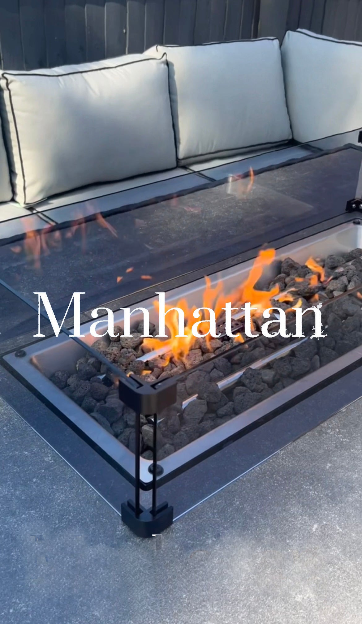 Manhattan Black Rattan 8 Seater Corner Fire Pit Dining Set with Rising Table