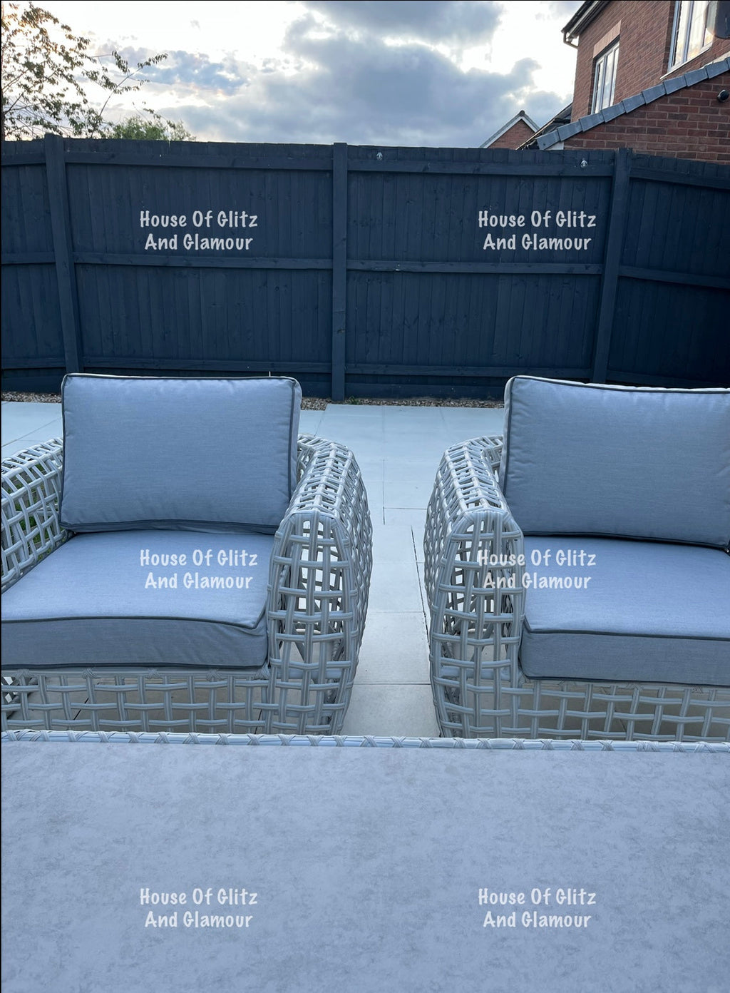 Hanley Grey Rattan Garden Sofa Set – 2 Armchairs & Coffee Table