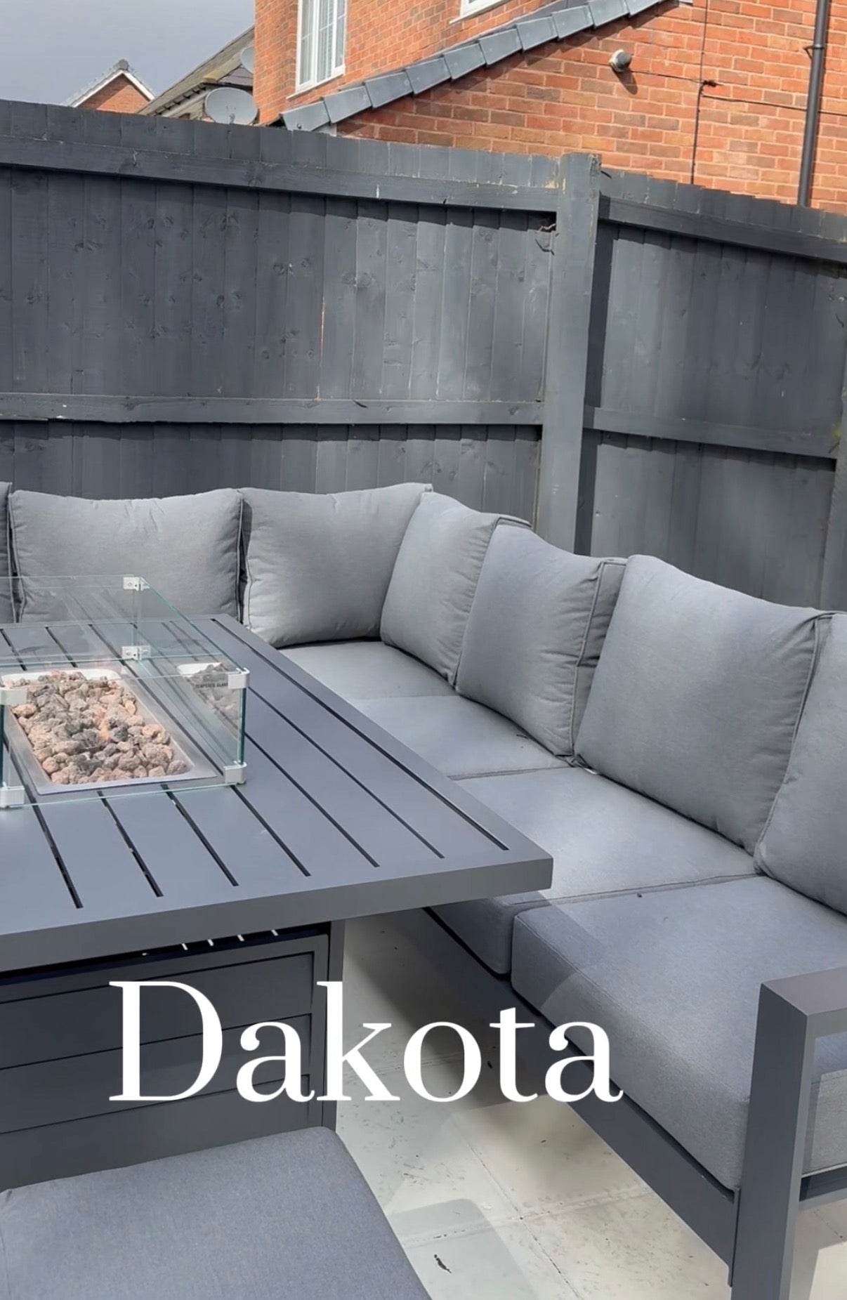 Dakota Grey Aluminium Fire Pit Dining Set UK | 10 Seater Corner Sofa