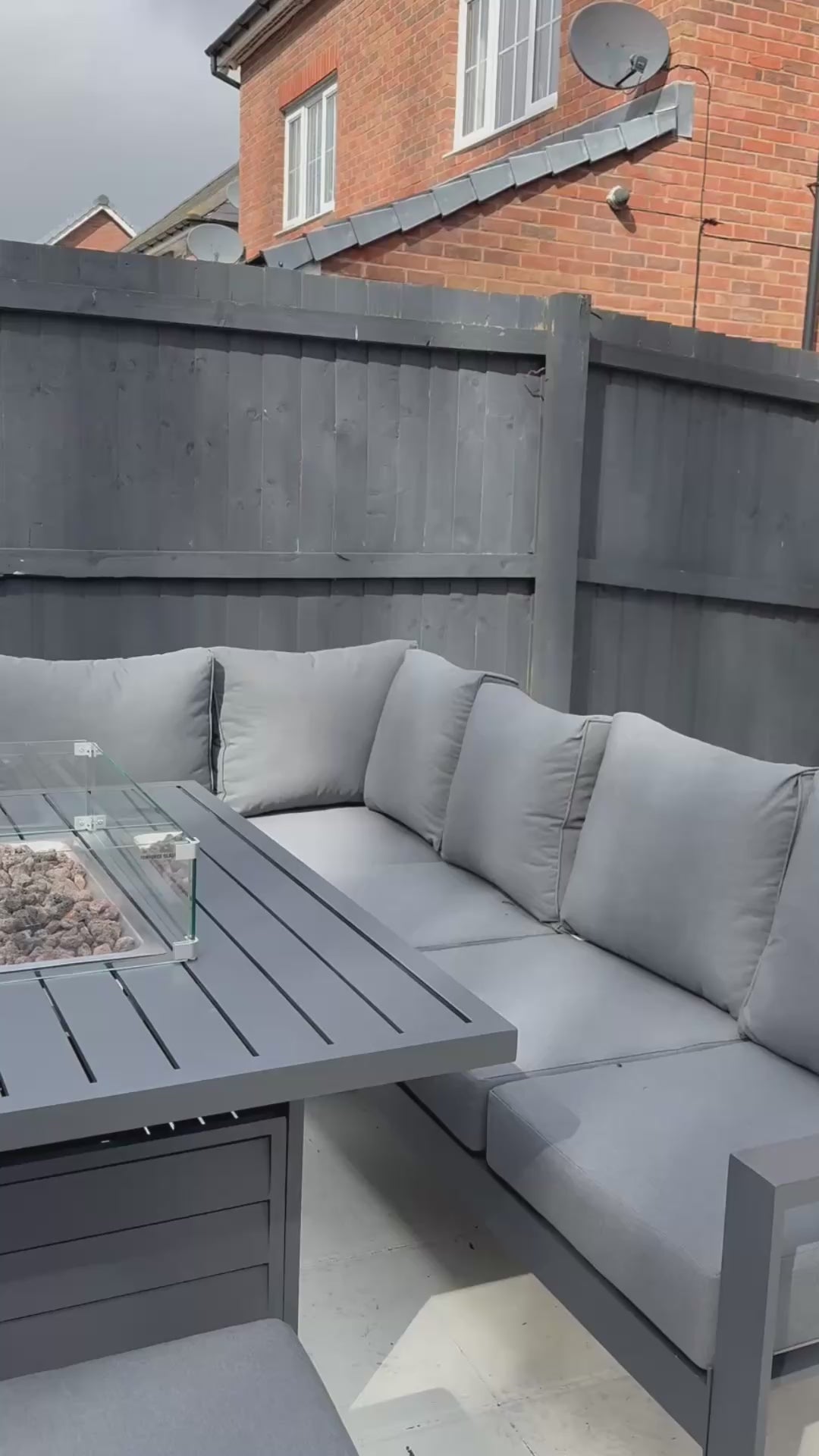 Dakota Grey Aluminium Fire Pit Dining Set UK | 10 Seater Corner Sofa
