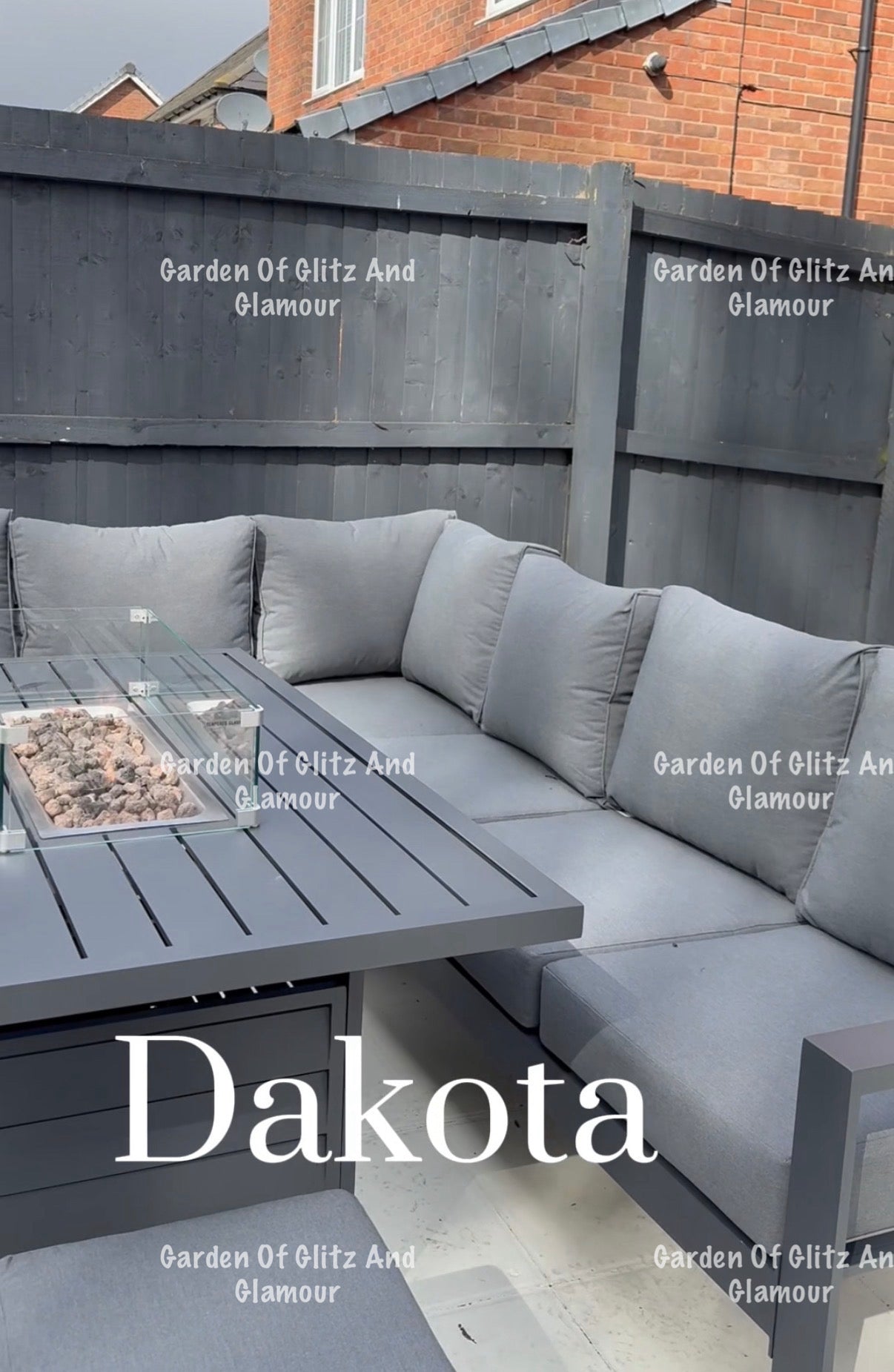 Dakota Grey Aluminium Fire Pit Dining Set UK | 10 Seater Corner Sofa