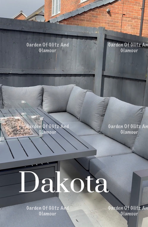 Dakota Grey Aluminium Fire Pit Dining Set UK | 10 Seater Corner Sofa